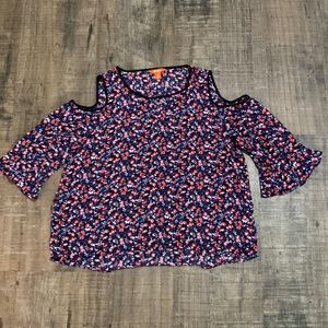 JOE FRESH Floral Cold Shoulder Flutter Sleeve Top Size Large